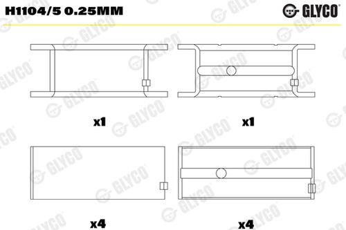 CRANKSHAFT BEARINGS H1104/5 0.25mm FOR RENAULT 8140.67.2500/67.2550 2.5L 4cyl - Picture 2 of 13