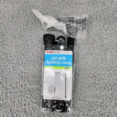 CVS Adjustable Lightweight Walking Cane Foldable Black Gel Grip 300 lb Medical