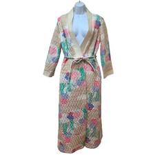 Vintage Robe Floral Quilted Acetate Nylon House Coat Granny Cottagcore Made USA