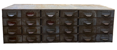 Vintage Lyon Industrial Metal 18 Drawer parts Cabinet Original