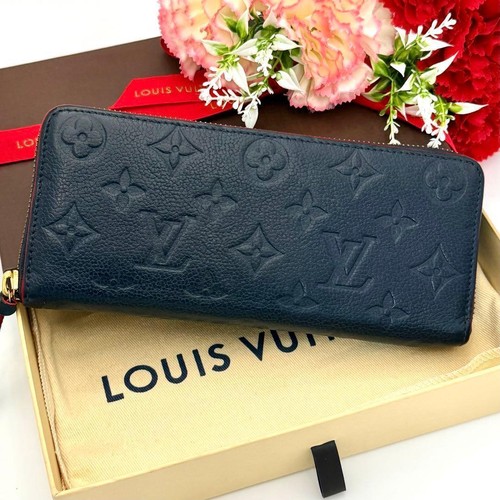 Louis Vuitton Monogram Clemence Long Wallet Gold Navy Japan 0611912