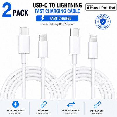 USB C to Fast Charger Cable PD Cord iPhone 14 13 12 11 XR 2 Pack