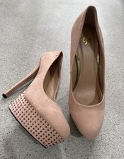 KC Diamanté Platform & High Heel Pink/Beige/Nude Gem Look Stiletto Shoe Size 6