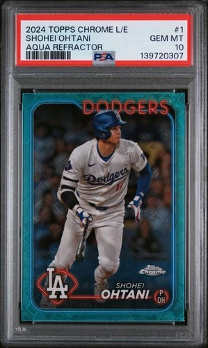Shohei Ohtani 2024 Topps Chrome Logofractor #1 Aqua Refractor /199 PSA 10 GEM-MT