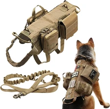 Tactical Dog Vest Harness Heavy Duty Dog Harness with 3 MOLLE Bags&1 Bungee Leas