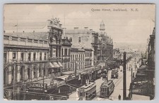 Queen Street Auckland New Zealand Trams Street Scene 1911 Postcard Stamped
