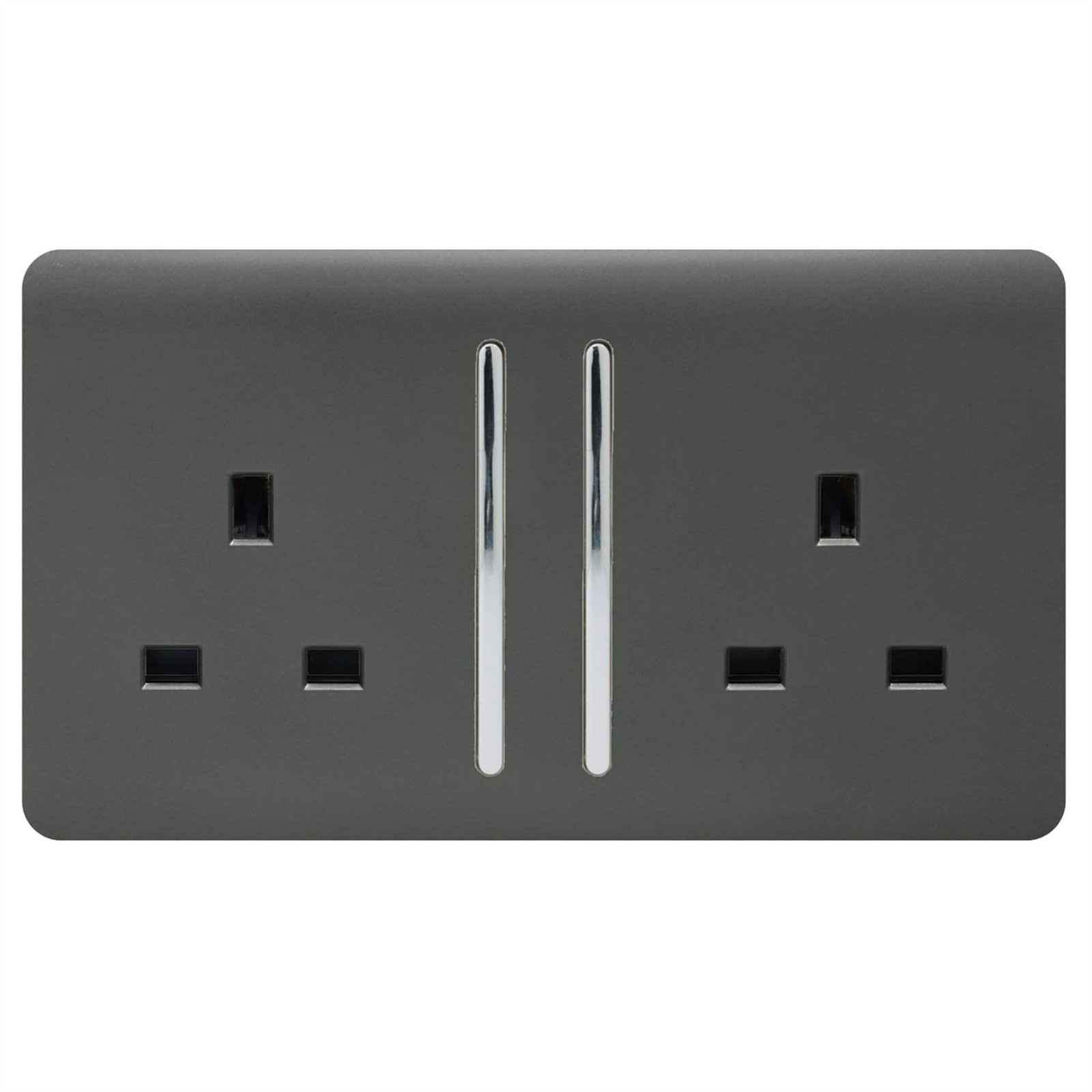 Trendi Switch Grey 2 Gang Long Switched Plug Socket In Charcoal - Image 3