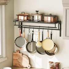 Hanging Pot Rack, Wall-Mounted Pot Rack, Kitchen Cookware Organizer, Metal Po...