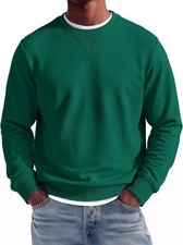 Lightweight Crewneck Pullover for Men, Solid Color Casual Fall Winter Sweatshirt