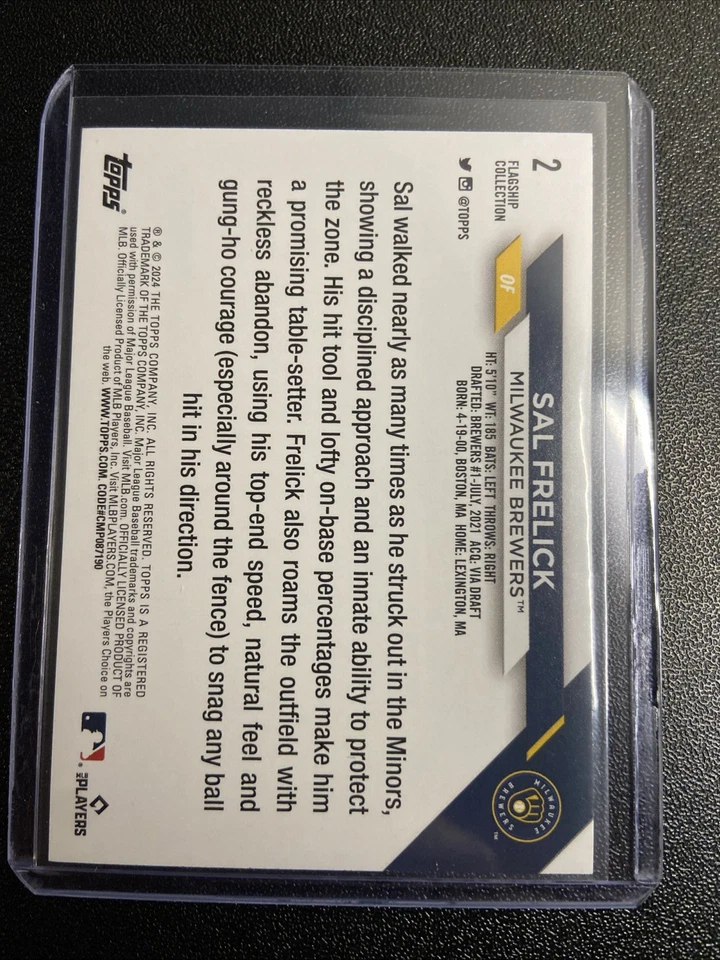 2024 Topps Flagship Collection Sal Frelick #2 (RC) - Milwaukee Brewers - Image 2 of 2
