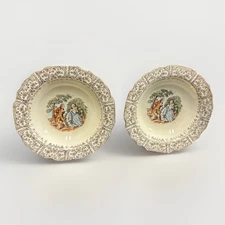 Courting Victorian Couple Berry Bowls 5 5/8” 22k Gold Lido Canarytone Set Of 2