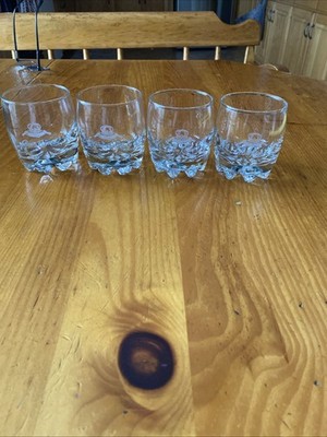 Crown Royal Etched Whiskey Glasses   Set of 4 Rocks Tumblers Italy Barware