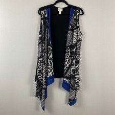 Chicos Open Front Vest Size 2 US Large Animal Print Sleeveless Sheer