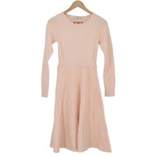 YGY Knit Dress Womens A Fit and Flare Peach Scalloped Long Sleeve Pleated Exc