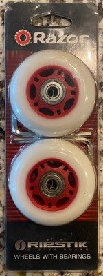 RAZOR Caster Wheels W/ Bearings 76mm Set Of 2 Red/White Ripstik Crazy Cart NIP