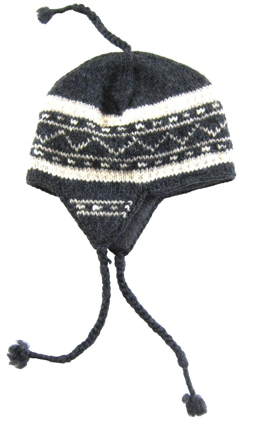 Everest Nepal 100% Wool Grey Ivory Fleece Lined Earflap Trapper Beanie Hat OS