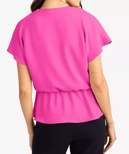 NWT $198 Trina Turk Heron Peplum Top Blouse SNAPDRAGON PINK L XL - Picture 2 of 6