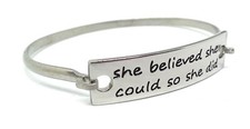 Women's Stainless Steel Inspirational Word Connector Bangle Bracelet 23 Messages