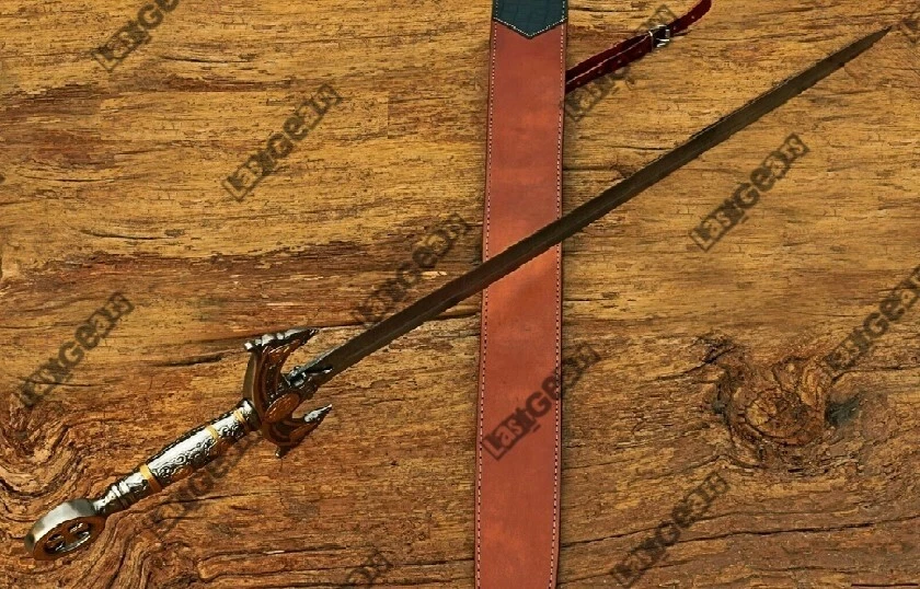 Fully Custom Handmade Damascus Steel Viking Medieval Sword WIth Leather Cover - Image 3 of 4