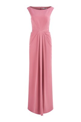 NWT Kay Unger Sansa Maxi in Heather Rose Bateau Neck Pleated Gown Dress 6 $366