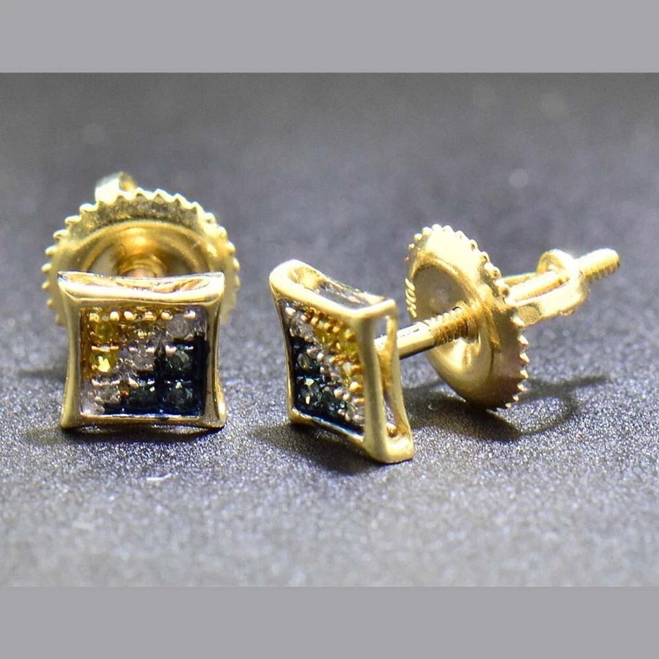 Aretes enchapados en oro amarillo de 14 quilates con diamantes amarillos y azules de 0,12 quilates en forma de cometa Foto 3 de 4