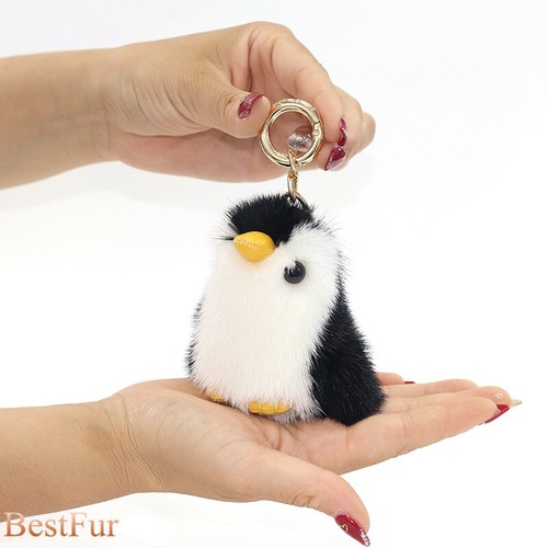Cute Real Mink Fur Penguin Toy Keyring Bag Charm Handbag Car Phone Pendant Gift - Picture 10 of 13