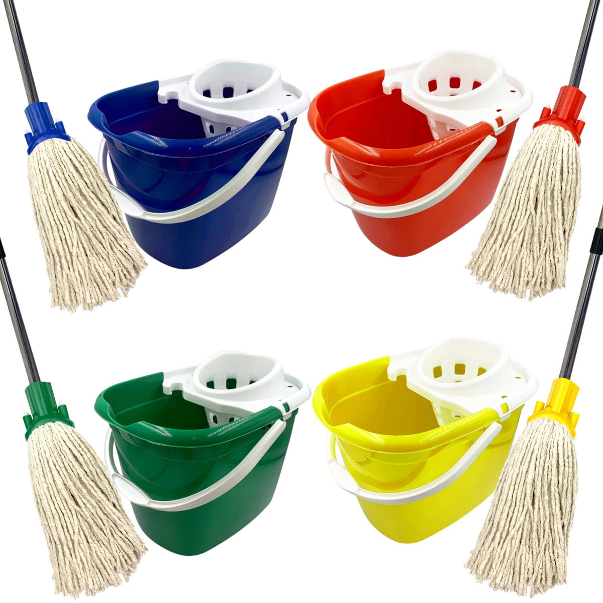 Mop and Bucket Set Floor Mops 12L Wringer Mopping Industrial Plastic Color  Coded