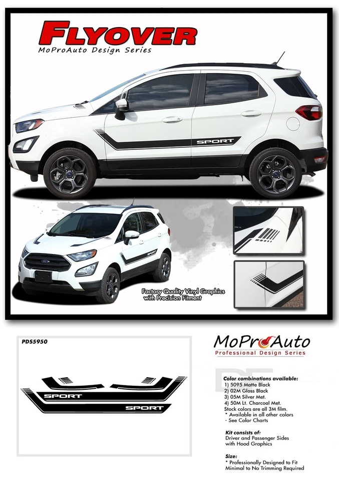 Ford EcoSport Lower Door Decal Hood Stripes FLYOUT 3M Vinyl Graphics 2013-2022 - Image 2 of 4