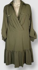 Ralph Lauren Women's Green Crepe A-Line Shirt Dress Size 10