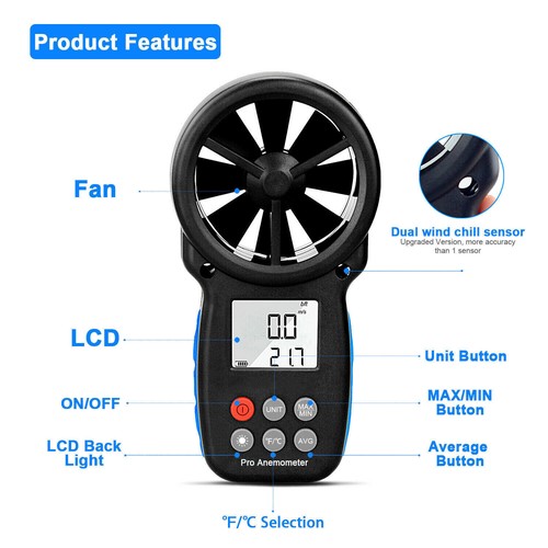Digitales Hand-Windgeschwindigkeitsmesser Windmesser Bluetooth Windchill Messgerät - Bild 7 von 10