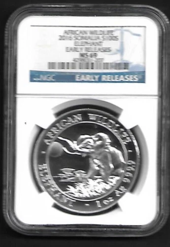 2016 Somalia S100s Elephant MS69 NGC 1oz Silver. 9999-Early Releases