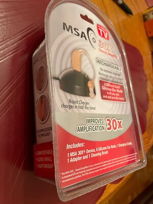 New Sealed MS 30X HEARING AID Ear Piece DEVICE & fast charger - medium tan color
