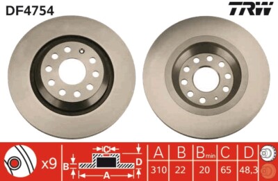 2 x TRW DF4754 Bremsscheibe für AUDI,CUPRA,SEAT,SKODA,SKODA (SVW),VW