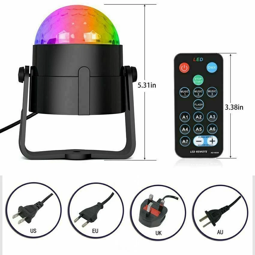 RGB Disco Party Light LED Stage Magic Ball Lights Strobe DJ Sound Activated Lamp - Image 2 of 4