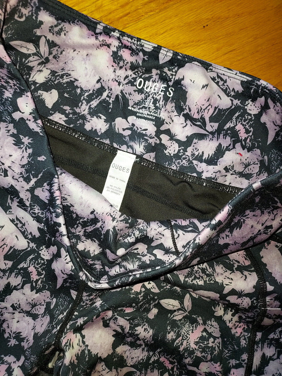 Ouges Floral Leggings Womens Black Lavender Stret… - image 4