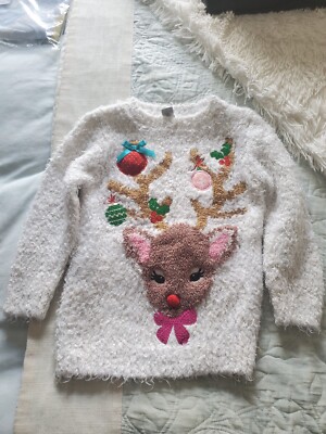 Mädchen entzückender flauschiger Weihnachtspullover Rentier Alter 3