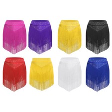Women Dancewear Lyrical Skirt Elastic Waistband Miniskirt Tiered Tassels Adult