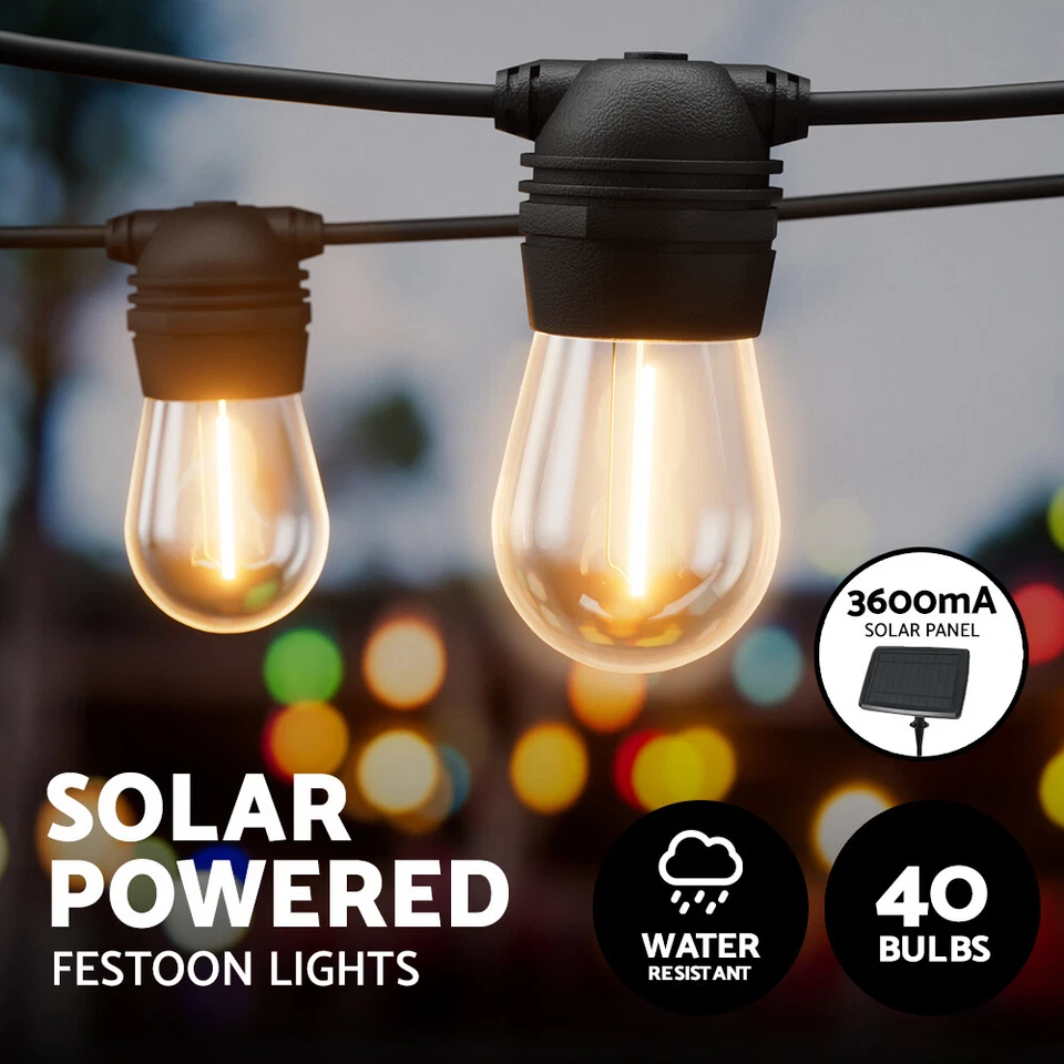 41m Solar Festoon Lights Outdoor LED String Light Christmas Party Decorations