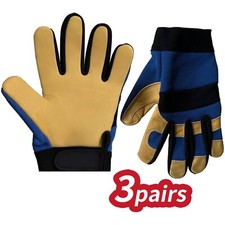 Double Lined Leather Working Gloves Palm Safety Split Cowhide Welding 1/2/3Pairs