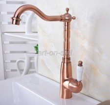 Deck Mounted Bathroom Basin Faucet Red Copper Single Hole Vanity Sink Mixer Tap