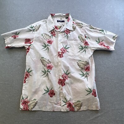 Cremieux Shirt Mens Medium White Floral Short Sleeve Button Up Casual Adult