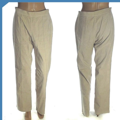 Leiluna Pantalone Da Donna Sabbia Vellutino Cotone Dritto Cerniera Taglia 42 M - Picture 8 of 8