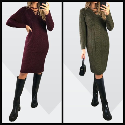 Ladies Knitted Dress Jumper Dress Size 