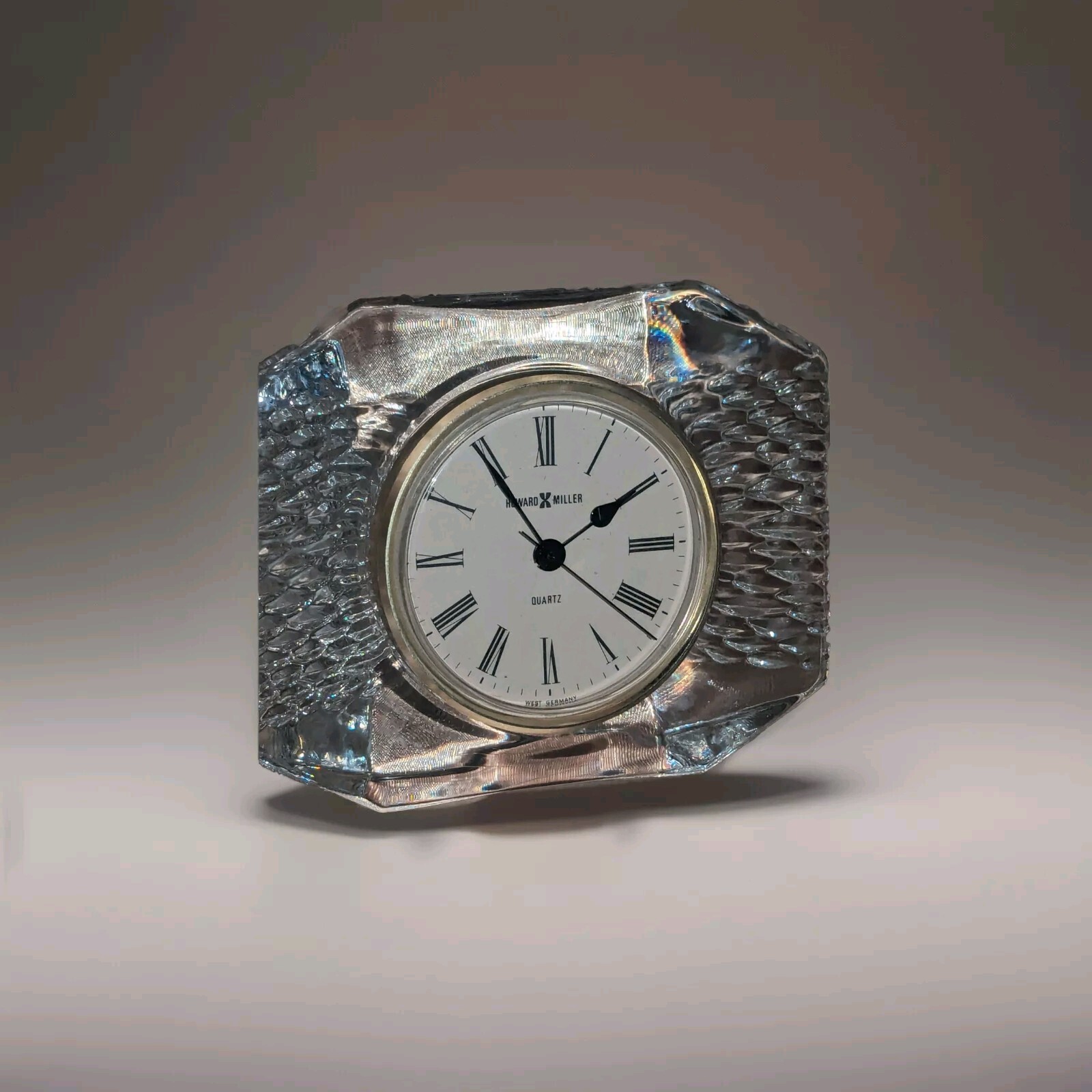 VTG HOWARD MILLER CUT CRYSTAL MANTLE CLOCK MADE IN GERMANY