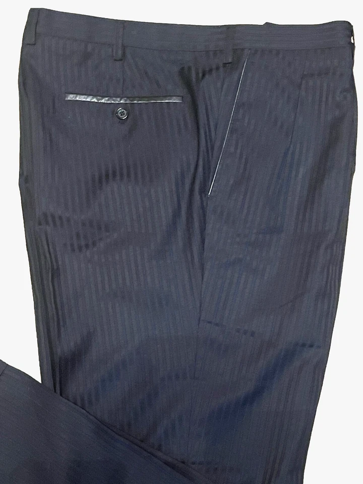 Pantalones a rayas azules/negros de ajuste clásico personalizados W40 L29 Foto 2 de 4