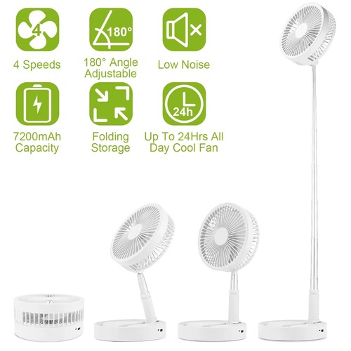 Portable Fan USB Rechargeable Foldable Table Desk Fan Telescopic Floor 3 Speeds