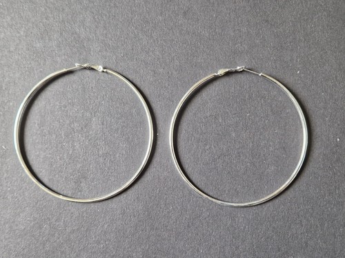 925 STERLING SILVER FINE FILLED 70MM ROUND HOOPED EARRINGS & FREE GIFTBOX.