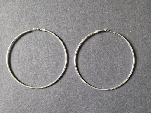 925 STERLING SILVER FINE FILLED 80MM ROUND HOOPED EARRINGS & FREE GIFTBOX. - Bild 1 von 13