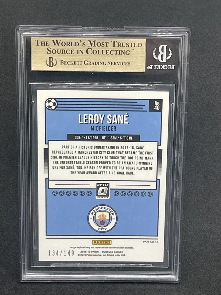 2018 Panini Donruss Optic Aqua #40 Leroy Sane /149 BGS 9.5 Mint Blue - Image 2 of 2