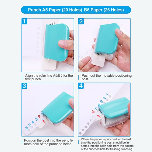 KW-trio 6-Hole Paper Punch Handheld Metal Hole Puncher 5 Sheet Capacity 6mm A5F8 - Picture 6 of 11